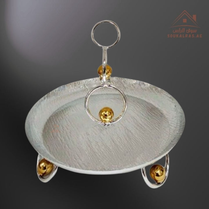 Venice Luxury Silver Serving Bowl with Golden Touch | Elegant Round Design | Perfect for serving sweets, fruits, or dates at gatherings and special occasions. - Souk Al Ras