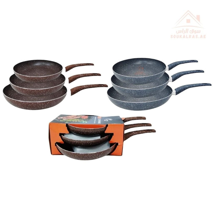 Venice Marble Non - Stick Frying Pan Set 3 PCS | Size 20 - 24 - 28CM | granite Handle | ideal for frying - Souk Al Ras