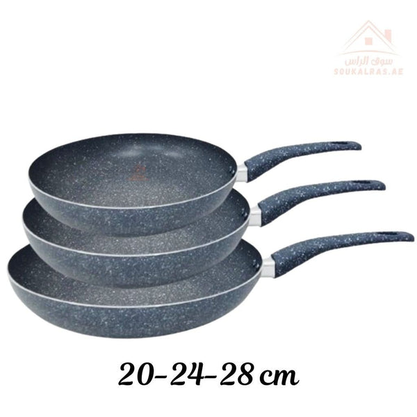 Venice Marble Non - Stick Frying Pan Set 3 PCS | Size 20 - 24 - 28CM | granite Handle | ideal for frying - Souk Al Ras
