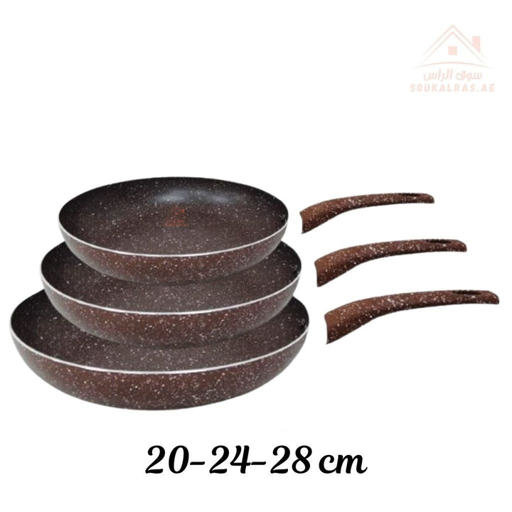 Venice Marble Non - Stick Frying Pan Set 3 PCS | Size 20 - 24 - 28CM | granite Handle | ideal for frying - Souk Al Ras