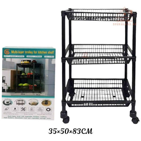 Venice Multi - Layer Kitchen Storage Trolley – 3 - Tier Organizer with Wheels (35×50×83CM) | Heavy - Duty Plastic Rack | Fruit & Vegetable Storage Cart - Souk Al Ras