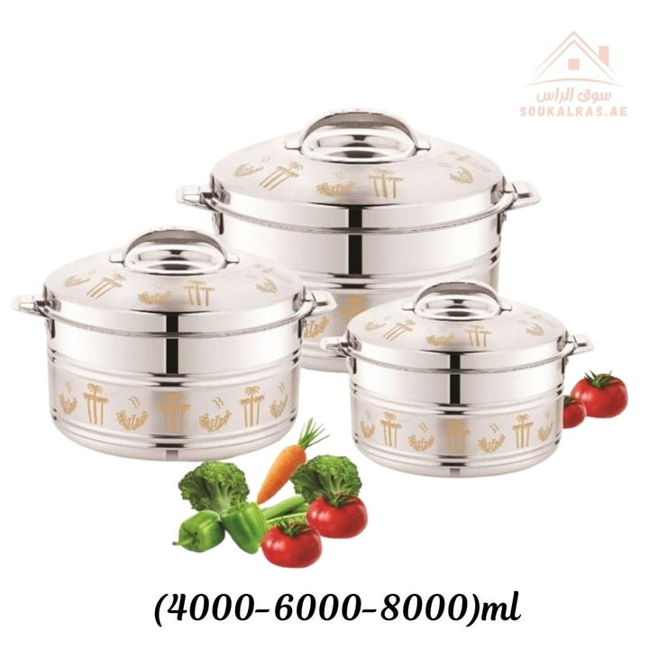 Venice Oasis 3 - Piece Stainless Steel Insulated Hot Pot Set | Available in more Sizes | Premium Heat Retention Food Warmer - Souk Al Ras