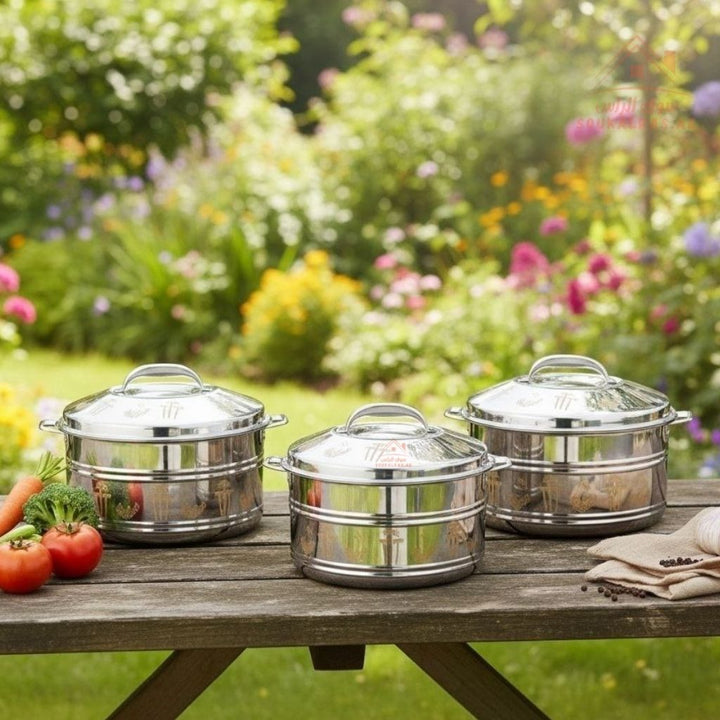 Venice Oasis 3 - Piece Stainless Steel Insulated Hot Pot Set | Available in more Sizes | Premium Heat Retention Food Warmer - Souk Al Ras
