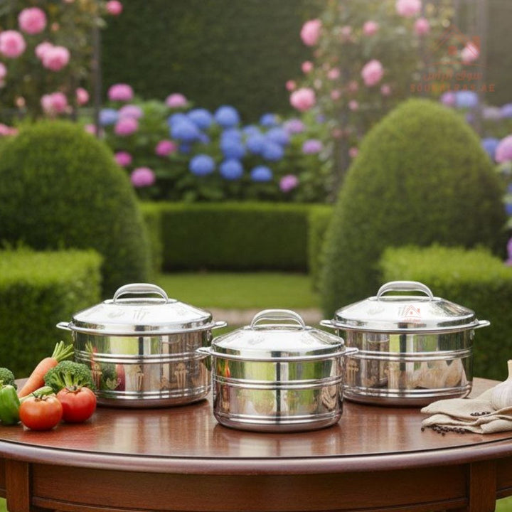 Venice Oasis 3 - Piece Stainless Steel Insulated Hot Pot Set | Available in more Sizes | Premium Heat Retention Food Warmer - Souk Al Ras
