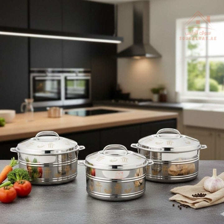 Venice Oasis 3 - Piece Stainless Steel Insulated Hot Pot Set | Available in more Sizes | Premium Heat Retention Food Warmer - Souk Al Ras
