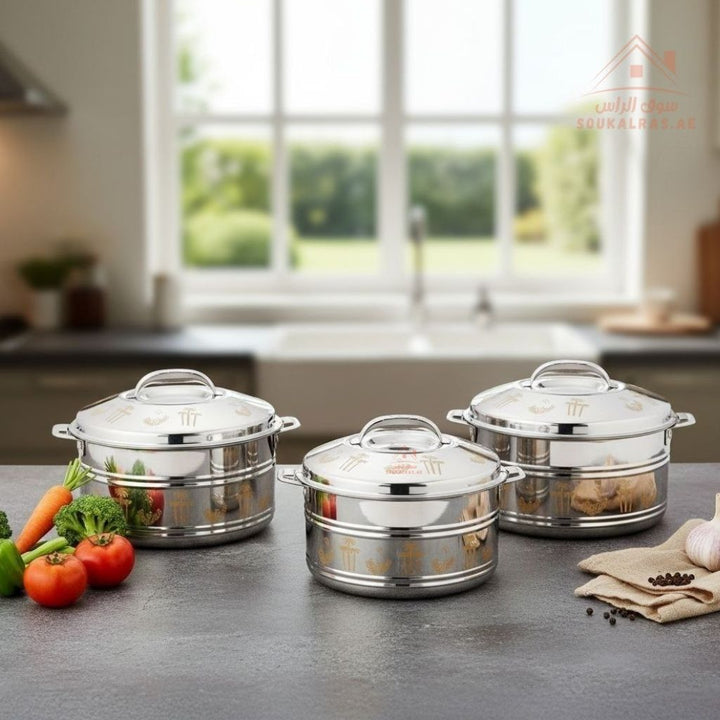Venice Oasis 3 - Piece Stainless Steel Insulated Hot Pot Set | Available in more Sizes | Premium Heat Retention Food Warmer - Souk Al Ras