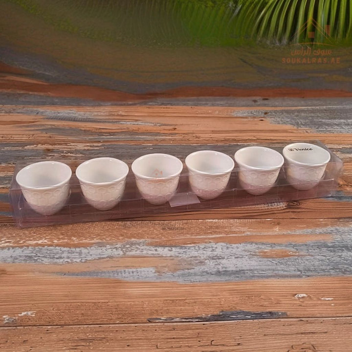 Venice Porcelain Arabic Coffee Cups 6 Pieces | Elegant White Design | Premium Quality | Perfect for Arabic coffee, espresso, or Turkish coffee - Souk Al Ras