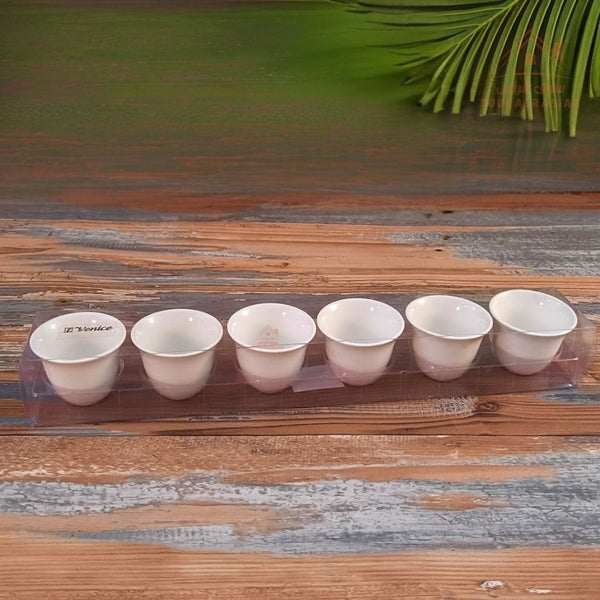 Venice Porcelain Arabic Coffee Cups 6 Pieces | Elegant White Design | Premium Quality | Perfect for Arabic coffee, espresso, or Turkish coffee - Souk Al Ras