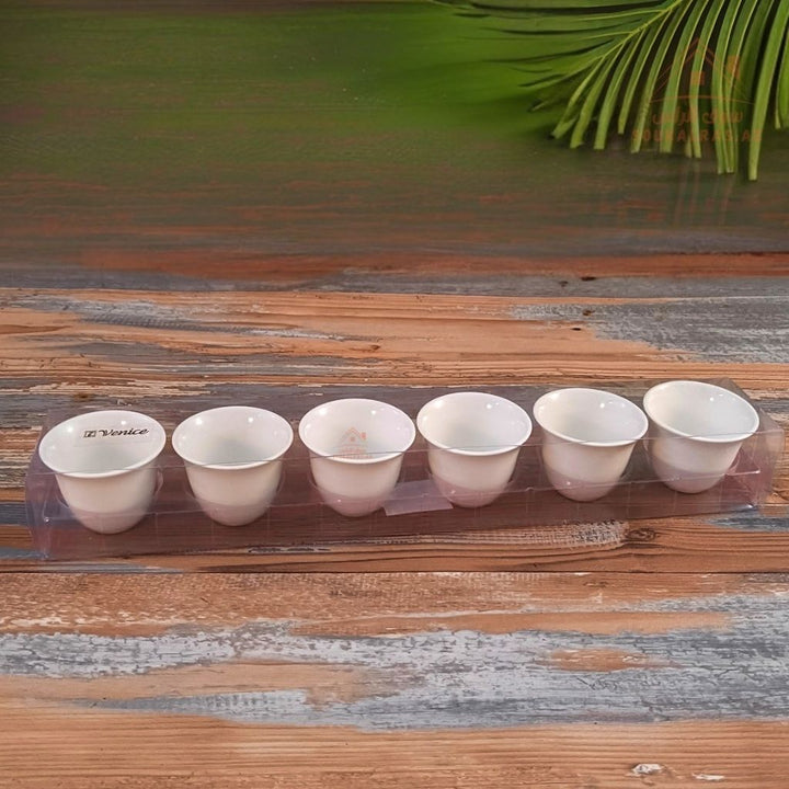 Venice Porcelain Arabic Coffee Cups 6 Pieces | Elegant White Design | Premium Quality | Perfect for Arabic coffee, espresso, or Turkish coffee - Souk Al Ras