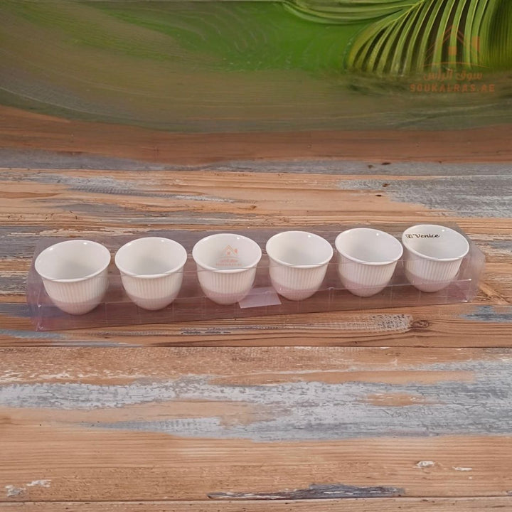 Venice Porcelain Arabic Coffee Cups 6 Pieces | Elegant White Design | Premium Quality | Perfect for Arabic coffee, espresso, or Turkish coffee - Souk Al Ras