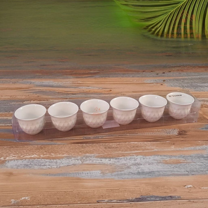 Venice Porcelain Arabic Coffee Cups 6 Pieces | Elegant White Design | Premium Quality | Perfect for Arabic coffee, espresso, or Turkish coffee - Souk Al Ras