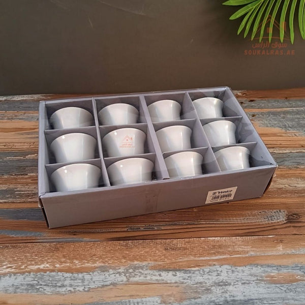 Venice Porcelain Arabic Coffee Cups Set 12 Pieces | Elegant White Finish | Premium Quality | Lightweight and comfortable to hold - Souk Al Ras