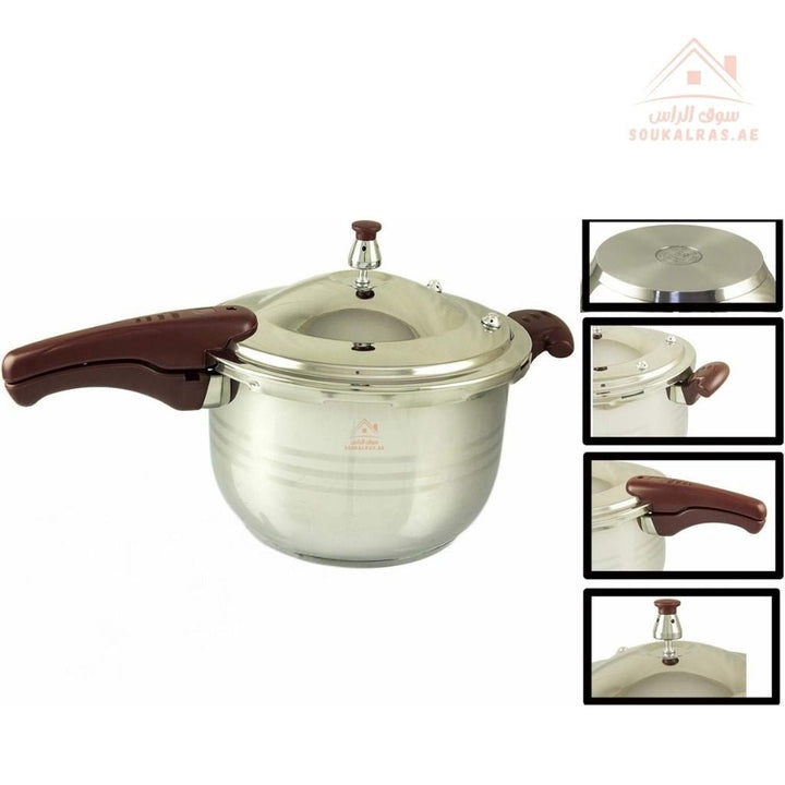Venice Pressure Cooker | Available In Sizes 5L, 7L, 9L, 11L | Premium 18/10 Stainless Steel Build | Includes Glass Lid, Steamer Plate & Gasket - Souk Al Ras
