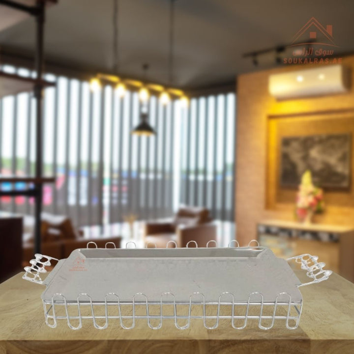 Venice Rectangular Stainless Steel Serving Tray with Metal Handles | Elegant & Durable Design | Available in Multiple Sizes - Souk Al Ras