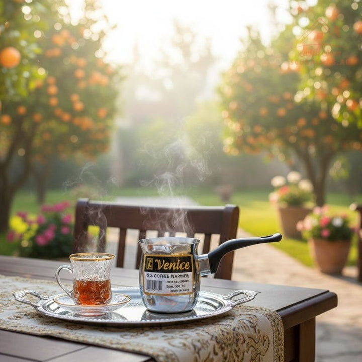 Venice Stainless Steel Arabic Coffee Warmer 450ML | Durable Handle | Ideal for Turkish & Arabic Coffee - Souk Al Ras