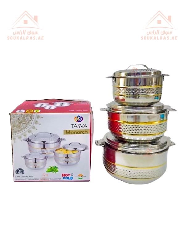 Venice Tasva Monarch Hot Pot Set 3Pcs | Insulated Stainless Steel Casserole | 3000/4000/6000ML | Made in India - Souk Al Ras