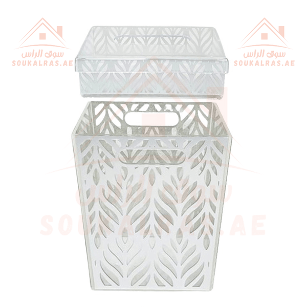 Venice White Leaf Design Bin and Tissue Box Set | Elegant Home Accessories - Souk Al RasHousehold Supplies