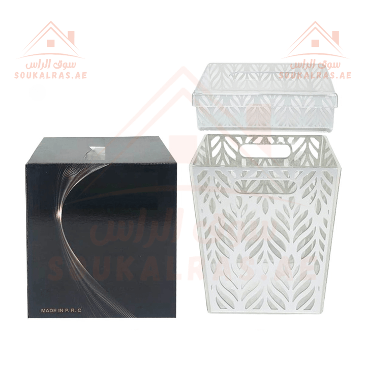 Venice White Leaf Design Bin and Tissue Box Set | Elegant Home Accessories - Souk Al RasHousehold Supplies