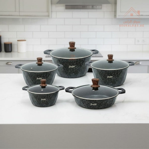 Venice YumELife Granite Cookware Set 10 - Piece | Non - Stick Die - Cast | Premium Durable Granite Pots - Souk Al Ras