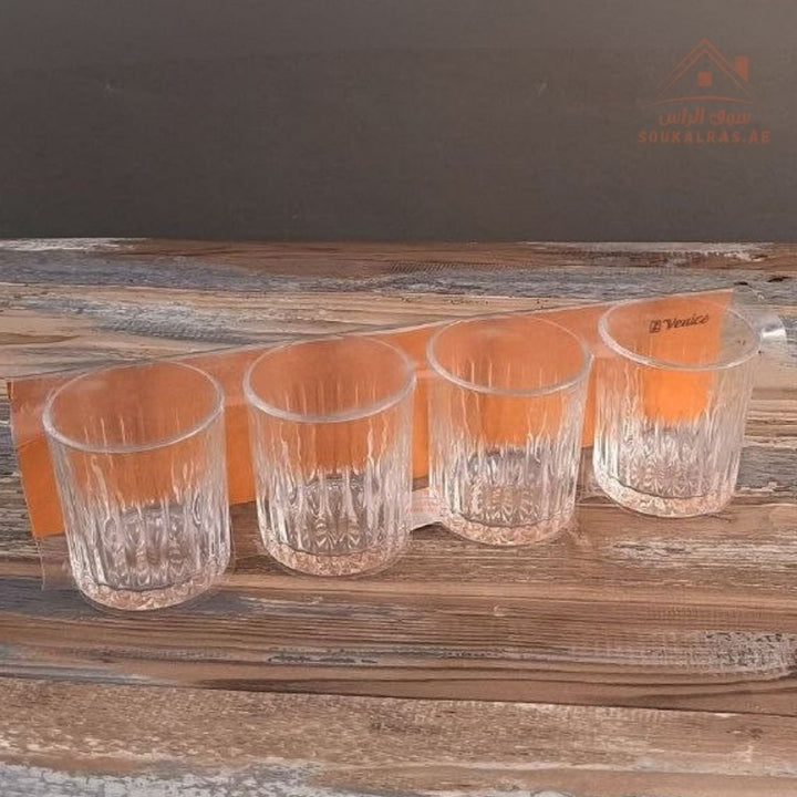 Venis Crystal Glass Tumblers 4Pieces| Elegant Drinking Glasses | Premium Clear Design for Home & Events | Easy to clean and dishwasher safe - Souk Al Ras
