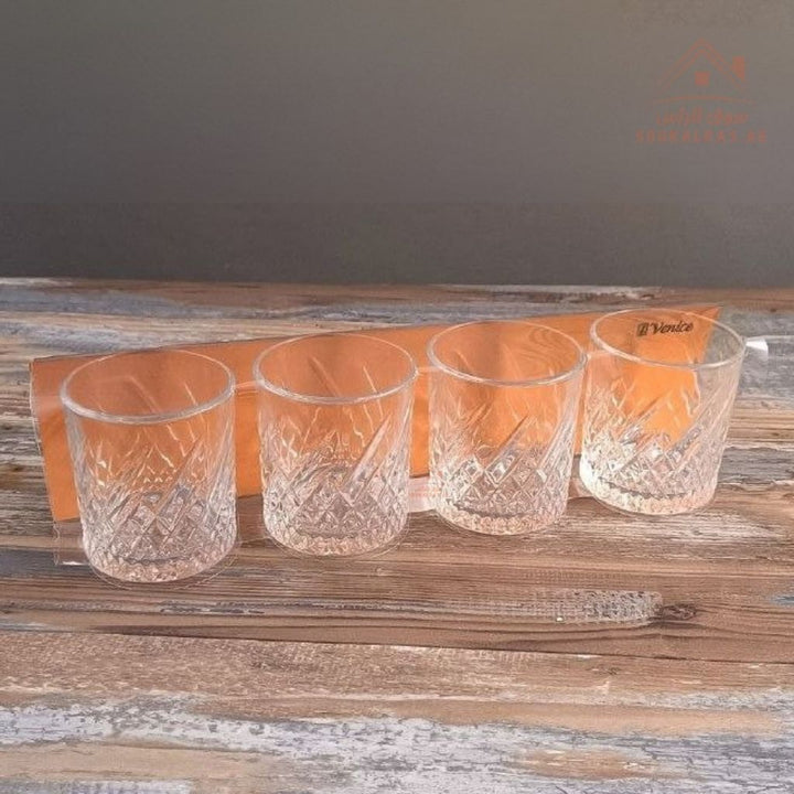 Venis Crystal Glass Tumblers 4Pieces| Elegant Drinking Glasses | Premium Clear Design for Home & Events | Easy to clean and dishwasher safe - Souk Al Ras