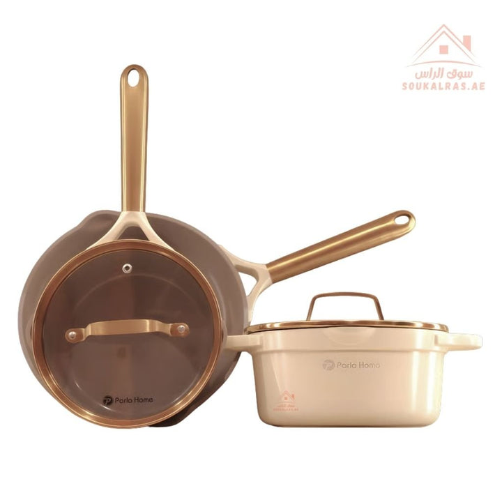 Vista Series Crystal Ceramic 9 - Piece Cookware Set | 6 - Layer Coating | Premium Scratch & Heat Resistance | Induction Compatible - Souk Al Ras
