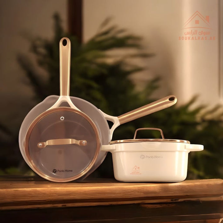 Vista Series Crystal Ceramic 9 - Piece Cookware Set | 6 - Layer Coating | Premium Scratch & Heat Resistance | Induction Compatible - Souk Al Ras