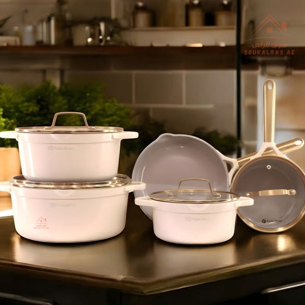 Vista Series Crystal Ceramic 9 - Piece Cookware Set | 6 - Layer Coating | Premium Scratch & Heat Resistance | Induction Compatible - Souk Al Ras