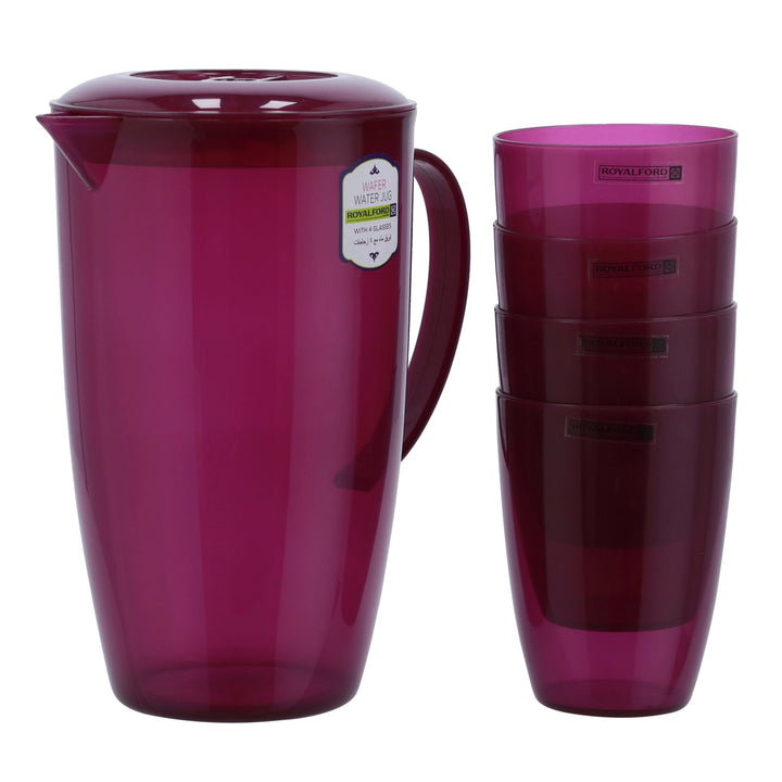 Wafer Water Jug with 4 Glasses - Multi - Purpose Colourful Jug with Lid 2L - Souk Al RasDrinkware