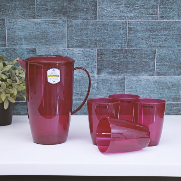 Wafer Water Jug with 4 Glasses - Multi - Purpose Colourful Jug with Lid 2L - Souk Al RasDrinkware