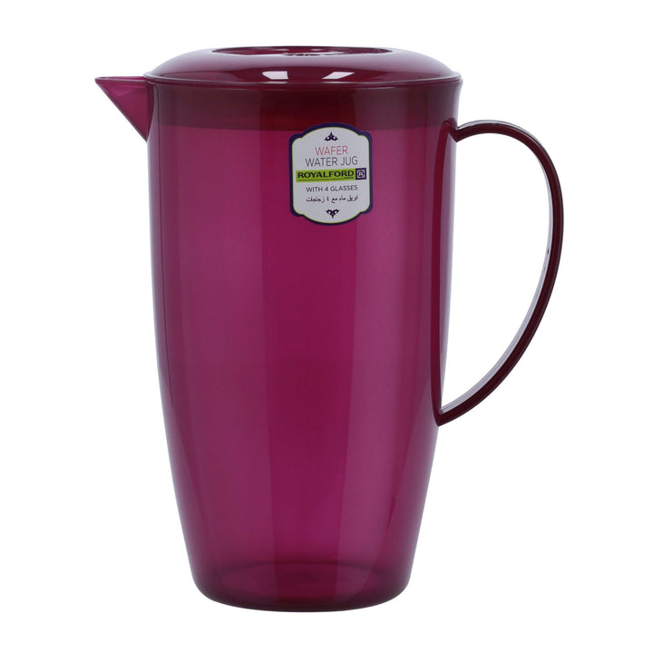 Wafer Water Jug with 4 Glasses - Multi - Purpose Colourful Jug with Lid 2L - Souk Al RasDrinkware