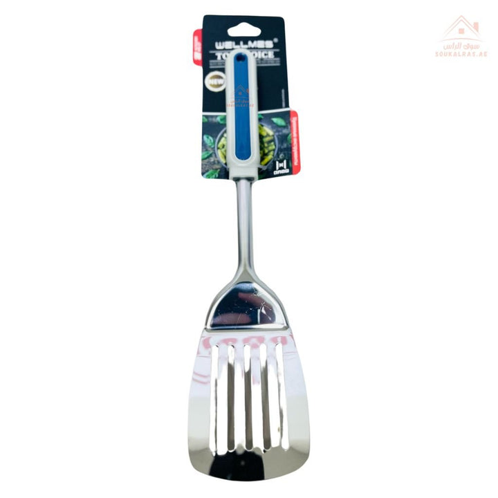 Wellmes Stainless Steel Slotted Turner | Heat - Resistant Handle | Ideal for flipping, stirring, and draining. - Souk Al Ras