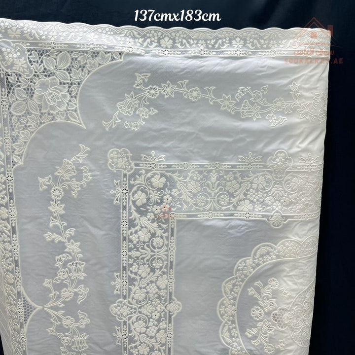 White Floral Lace PVC Table Cover | 137 cm × 183 cm | Elegant Embossed Design | Waterproof & Durable - Souk Al Ras