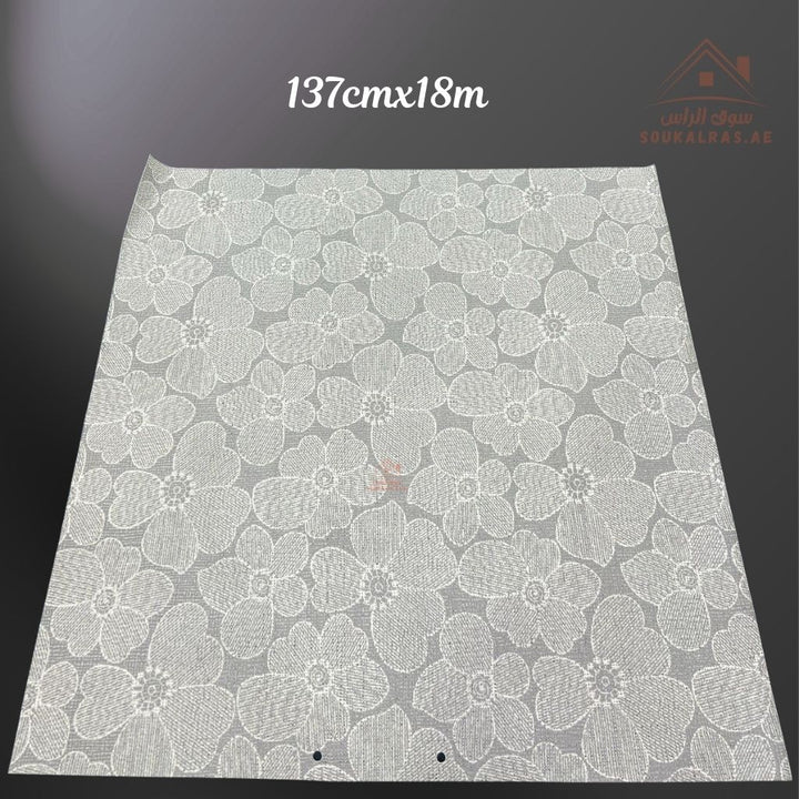 White Floral PVC Table Cover Roll | 137 cm × 18 m | Elegant Pattern | Waterproof & Easy to Clean - Souk Al Ras