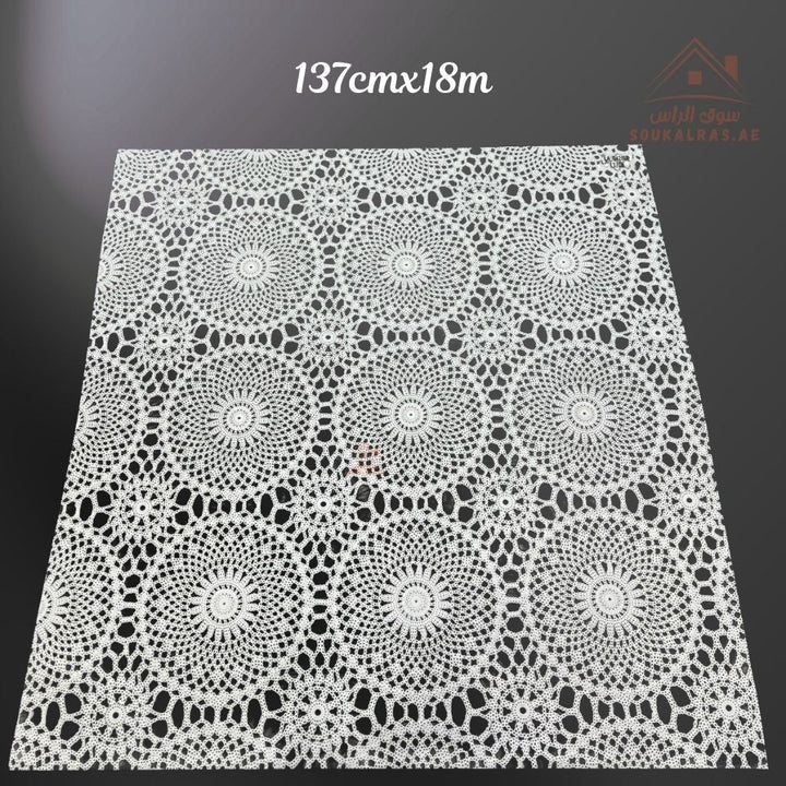 White Pearl PVC Table Cover Roll | 137 cm × 18 m | Elegant Lace Pattern | Waterproof & Easy to Clean | Guards tables from scratches and heat - Souk Al Ras