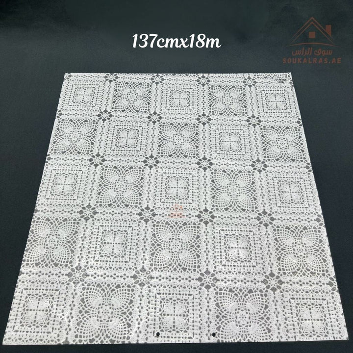 White Pearl PVC Table Cover Roll | 137 cm × 18 m | Elegant Lace Pattern | Waterproof & Easy to Clean | Guards tables from scratches and heat - Souk Al Ras