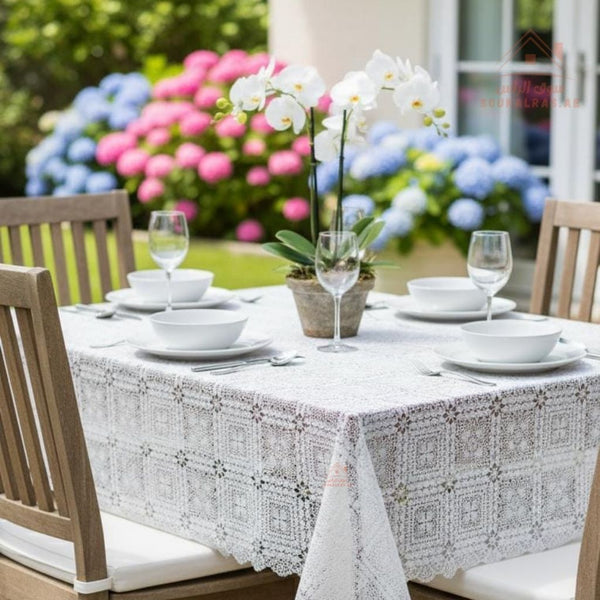 White Pearl PVC Table Cover Roll | 137 cm × 18 m | Elegant Lace Pattern | Waterproof & Easy to Clean | Guards tables from scratches and heat - Souk Al Ras