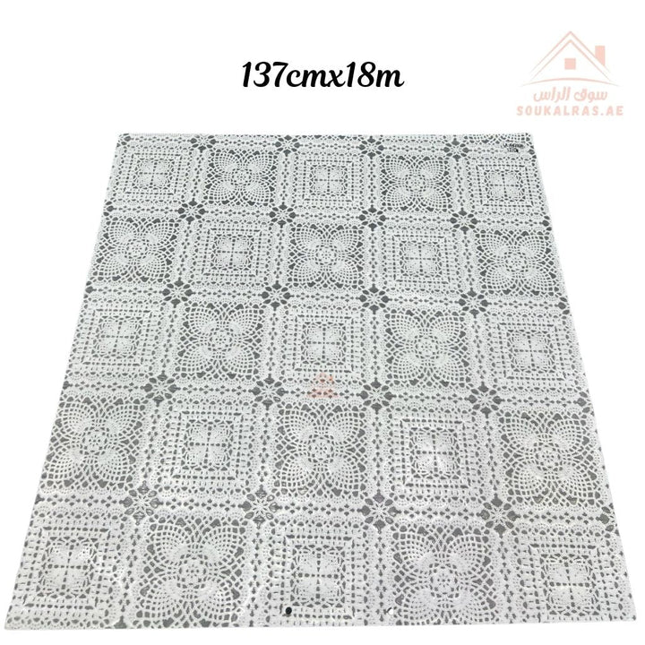 White Pearl PVC Table Cover Roll | 137 cm × 18 m | Elegant Lace Pattern | Waterproof & Easy to Clean | Guards tables from scratches and heat - Souk Al Ras