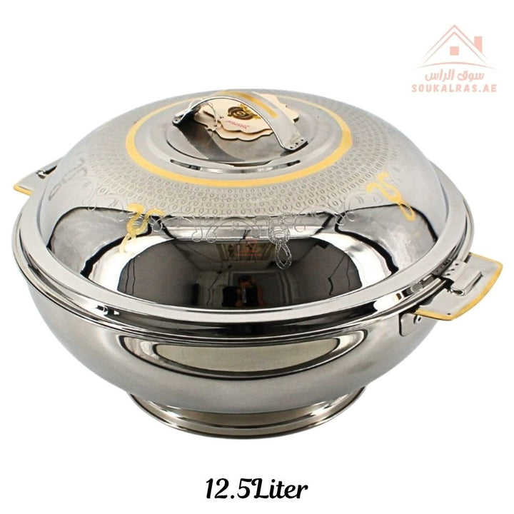Yasmin Premium Stainless Steel Insulated Hot Pot | Keeps Food Hot & Fresh for Hours | Elegant Silver - Gold Finish| Ideal for family meals, buffets, and gatherings | Made in India - Souk Al Ras