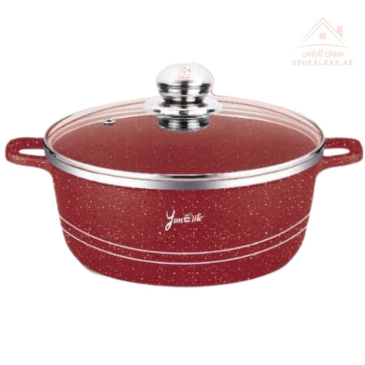 Yum Elife 6 - Piece Granite Die Casting Casserole Set | Large Sizes 32/36/40CM | Heavy Duty Cookware - Souk Al Ras