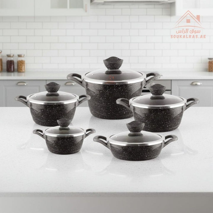 Yumelife 10 - Piece Granite Cookware Set |Premium Die - Cast Pots| Perfect for all types of recipes from soups and stews to frying and sautéing. - Souk Al Ras
