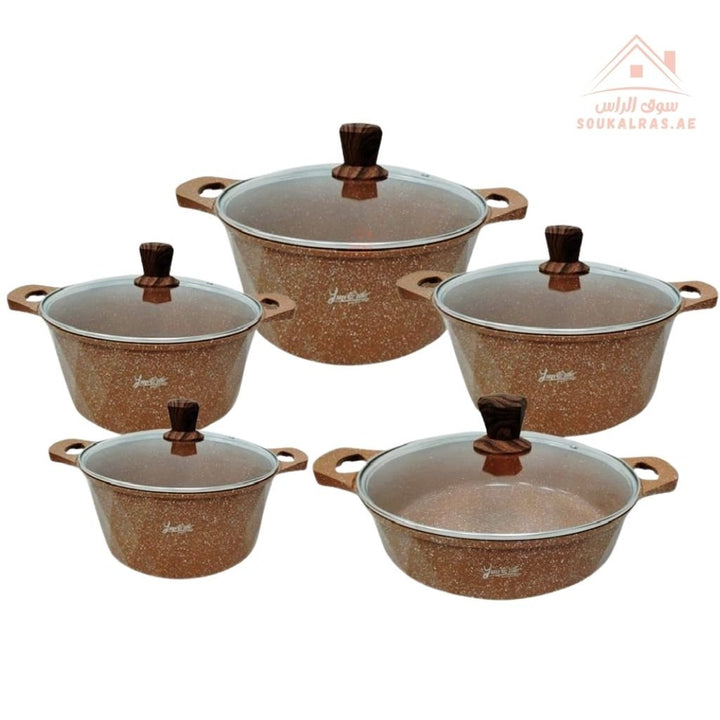 Yumelife 10 - Piece Granite Cookware Set |Premium Die - Cast Pots| Perfect for all types of recipes from soups and stews to frying and sautéing. - Souk Al Ras