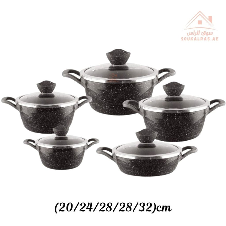 Yumelife 10 - Piece Granite Cookware Set |Premium Die - Cast Pots| Perfect for all types of recipes from soups and stews to frying and sautéing. - Souk Al Ras