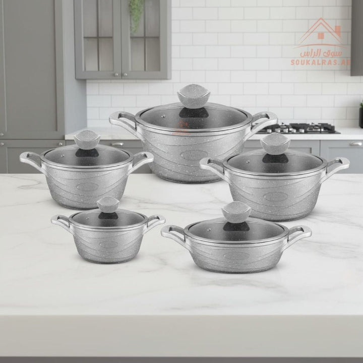 Yumelife 10 - Piece Granite Cookware Set |Premium Die - Cast Pots| Perfect for all types of recipes from soups and stews to frying and sautéing. - Souk Al Ras
