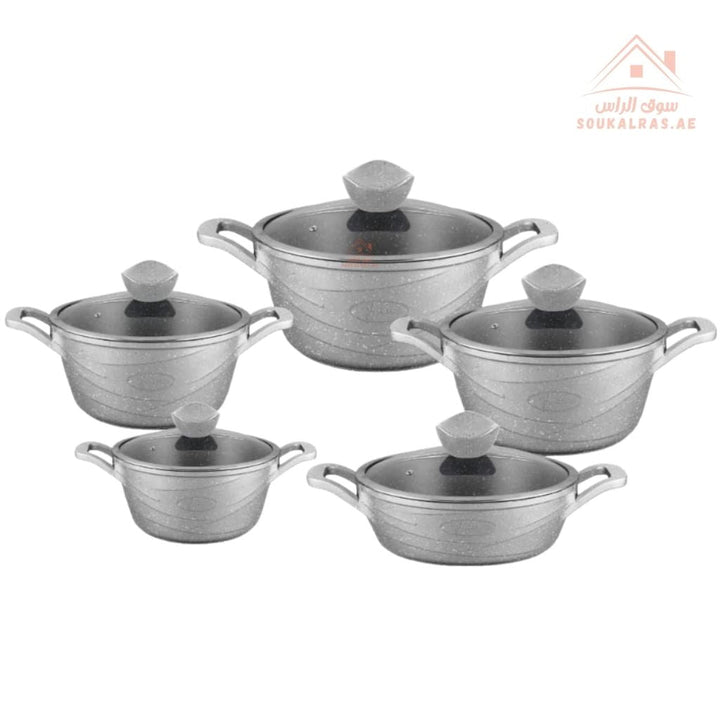 Yumelife 10 - Piece Granite Cookware Set |Premium Die - Cast Pots| Perfect for all types of recipes from soups and stews to frying and sautéing. - Souk Al Ras