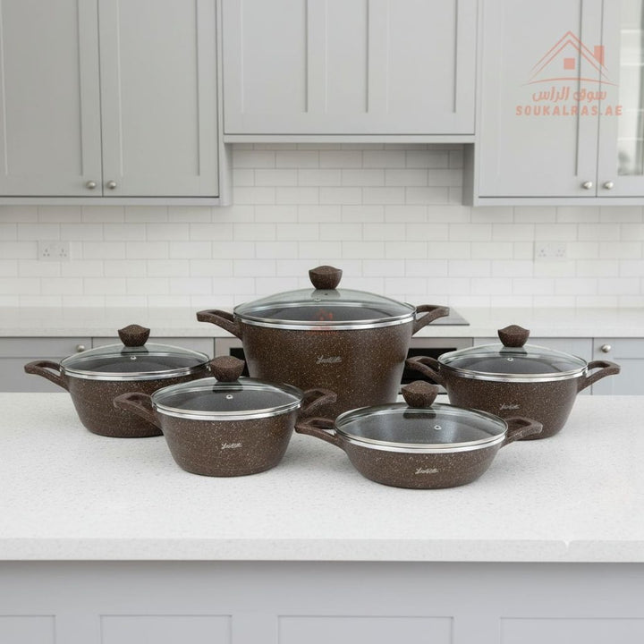 Yumelife 10 - Piece Granite Cookware Set |Premium Die - Cast Pots| Perfect for all types of recipes from soups and stews to frying and sautéing. - Souk Al Ras