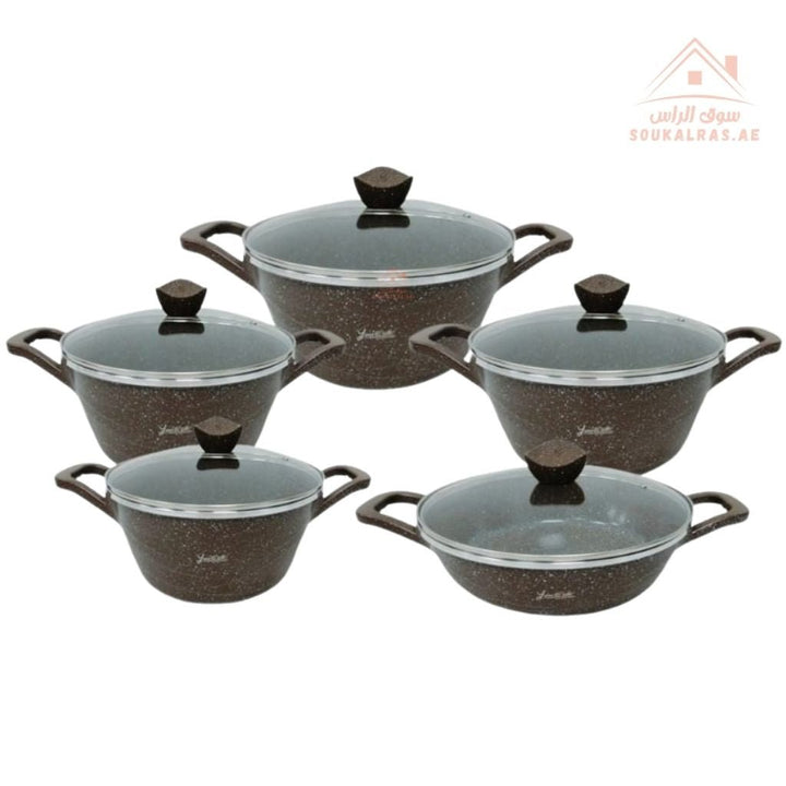 Yumelife 10 - Piece Granite Cookware Set |Premium Die - Cast Pots| Perfect for all types of recipes from soups and stews to frying and sautéing. - Souk Al Ras