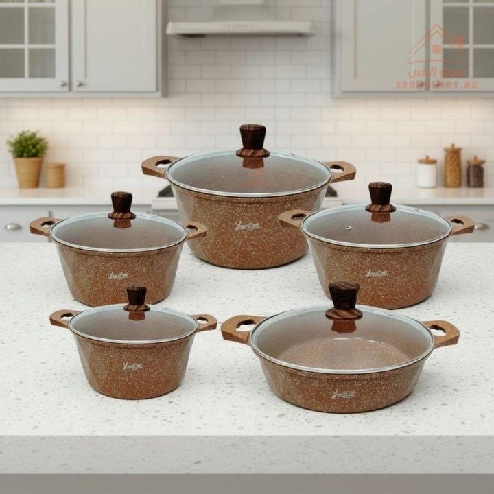 Yumelife 10 - Piece Granite Cookware Set |Premium Die - Cast Pots| Perfect for all types of recipes from soups and stews to frying and sautéing. - Souk Al Ras
