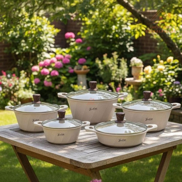 Yumelife 10 - Piece Granite Cookware Set |Premium Quality with Wooden - Style Handles| Perfect for all types of recipes — from soups and stews to frying and sautéing. - Souk Al Ras