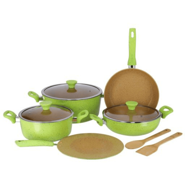 10PCS Forged Alum Cookware Set with 3 - Layer Granite Coated Saucepan & Fry Pan with Lid - Souk Al RasCookware